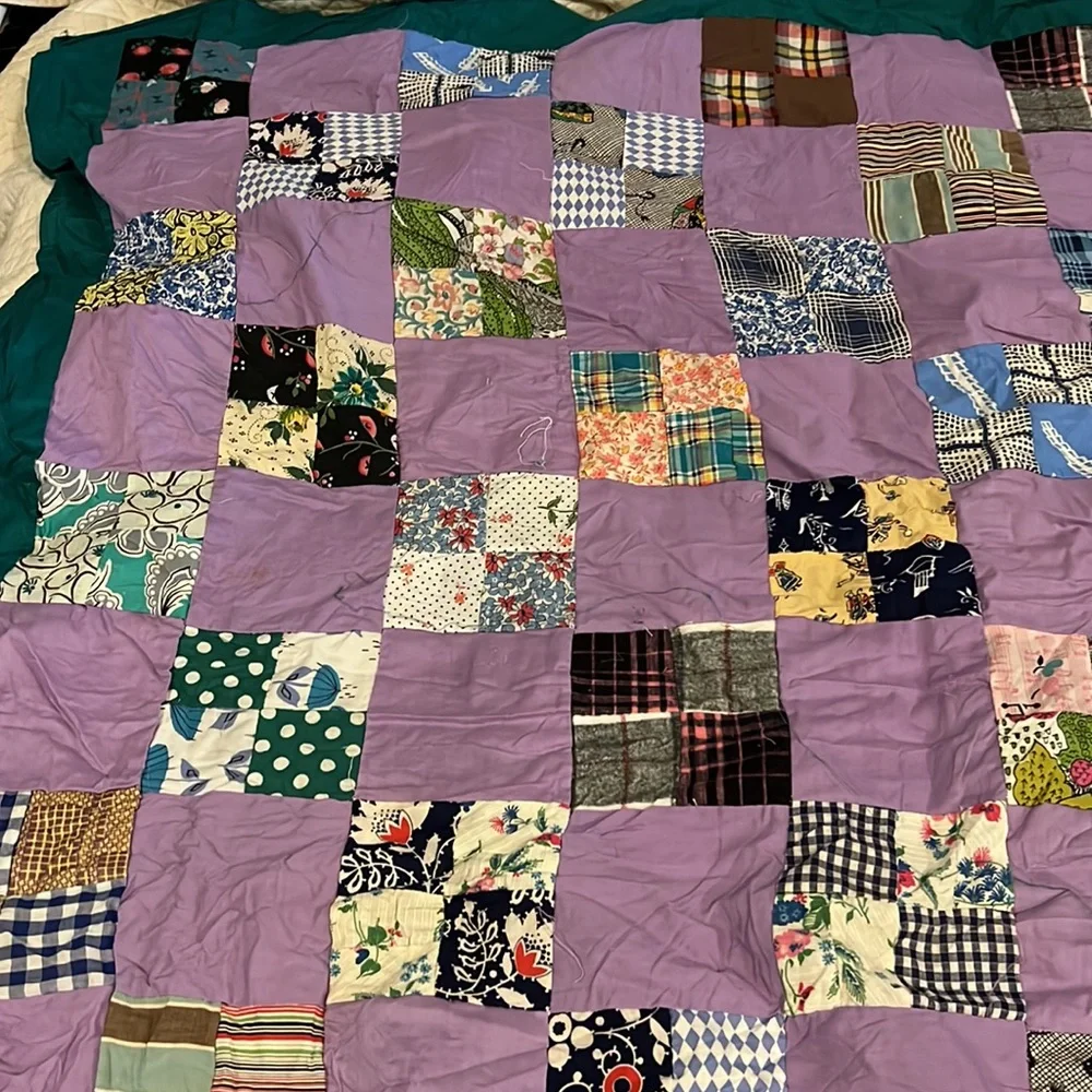 Handmade unfinished Quilt topper patchwork 42”  x 62”